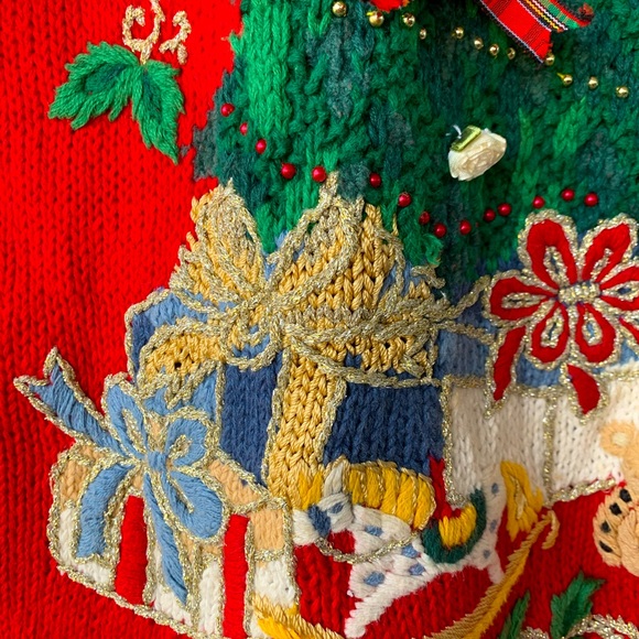 Tiara International Red Christmas Tree Vintage Sweater with Bows and Bea… - Picture 8 of 10